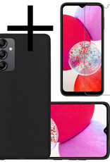 NoXx Hoes Geschikt voor Samsung A14 Hoesje Cover Siliconen Back Case Hoes Met Screenprotector - Zwart