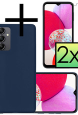 NoXx Hoes Geschikt voor Samsung A14 Hoesje Cover Siliconen Back Case Hoes Met 2x Screenprotector - Donkerblauw