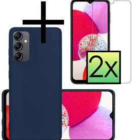 NoXx NoXx Samsung Galaxy A14 Hoesje Siliconen Met 2x Screenprotector - Donkerblauw