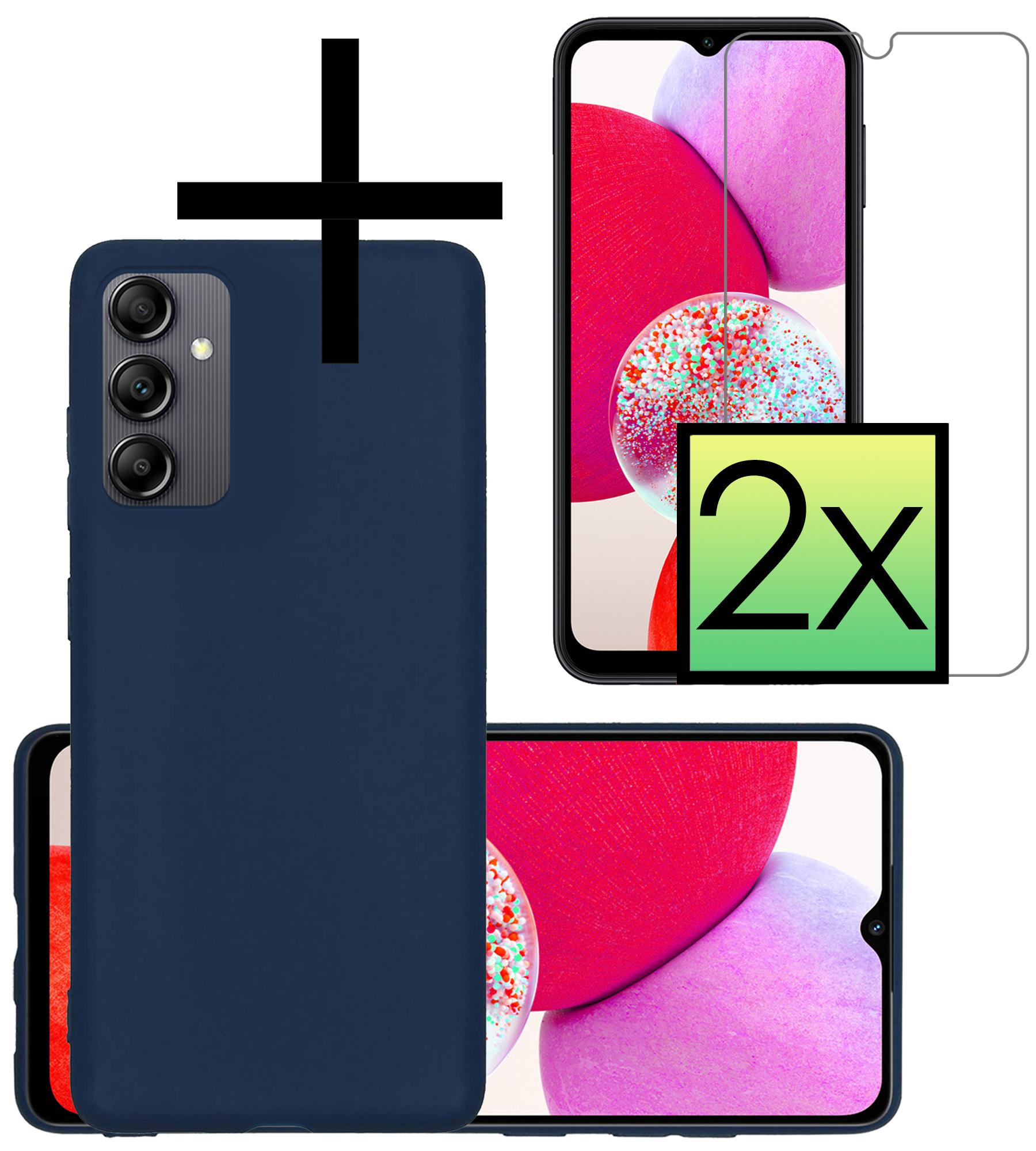 NoXx Hoes Geschikt voor Samsung A14 Hoesje Cover Siliconen Back Case Hoes Met 2x Screenprotector - Donkerblauw