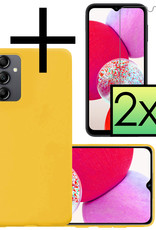 NoXx Hoes Geschikt voor Samsung A14 Hoesje Cover Siliconen Back Case Hoes Met 2x Screenprotector - Geel