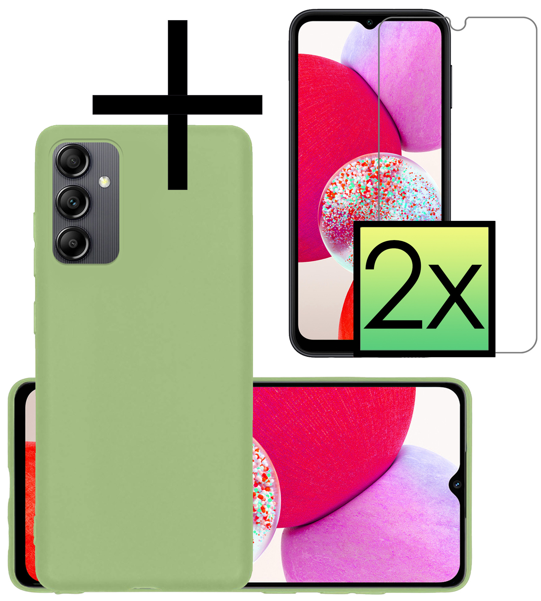 NoXx Hoes Geschikt voor Samsung A14 Hoesje Cover Siliconen Back Case Hoes Met 2x Screenprotector - Groen