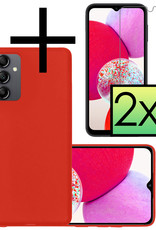 NoXx Hoes Geschikt voor Samsung A14 Hoesje Cover Siliconen Back Case Hoes Met 2x Screenprotector - Rood