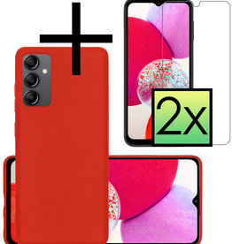 NoXx NoXx Samsung Galaxy A14 Hoesje Siliconen Met 2x Screenprotector - Rood