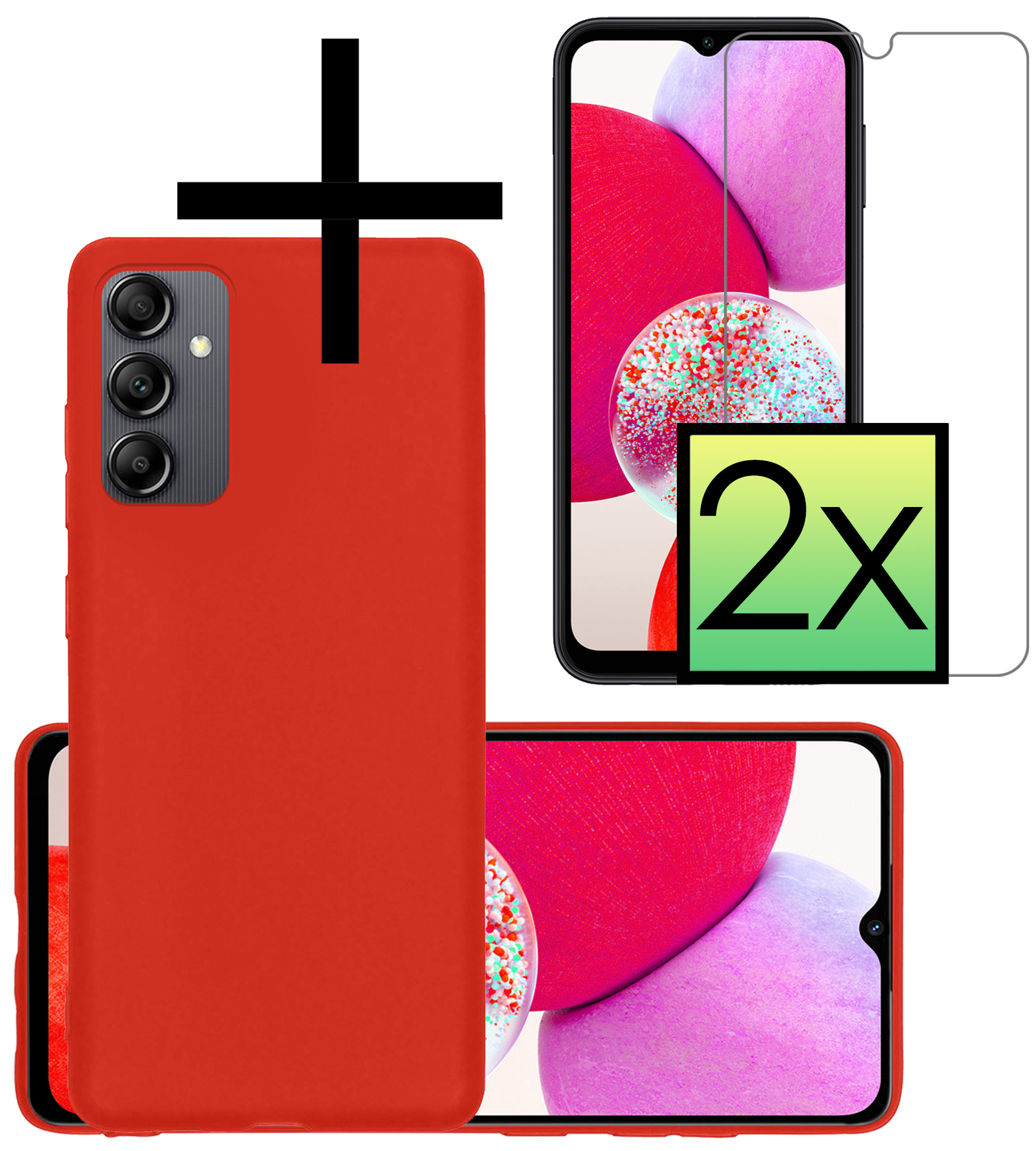 NoXx Hoes Geschikt voor Samsung A14 Hoesje Cover Siliconen Back Case Hoes Met 2x Screenprotector - Rood