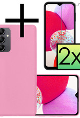 NoXx Hoes Geschikt voor Samsung A14 Hoesje Cover Siliconen Back Case Hoes Met 2x Screenprotector - Roze
