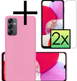 NoXx NoXx Samsung Galaxy A14 Hoesje Siliconen Met 2x Screenprotector - Lichtroze
