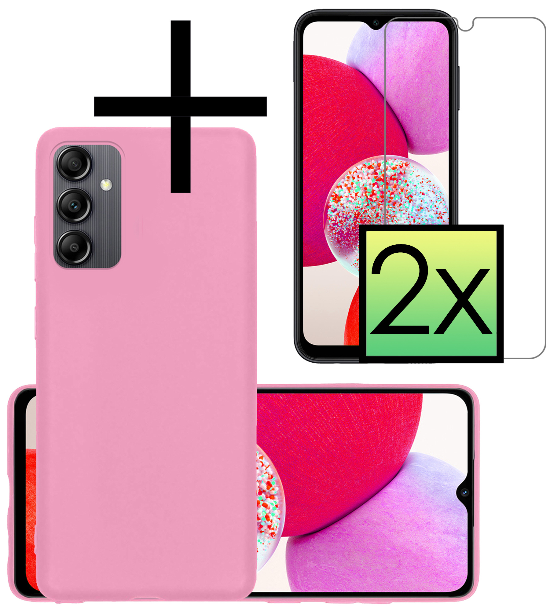 NoXx Hoes Geschikt voor Samsung A14 Hoesje Cover Siliconen Back Case Hoes Met 2x Screenprotector - Roze