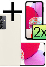 NoXx Hoes Geschikt voor Samsung A14 Hoesje Cover Siliconen Back Case Hoes Met 2x Screenprotector - Wit