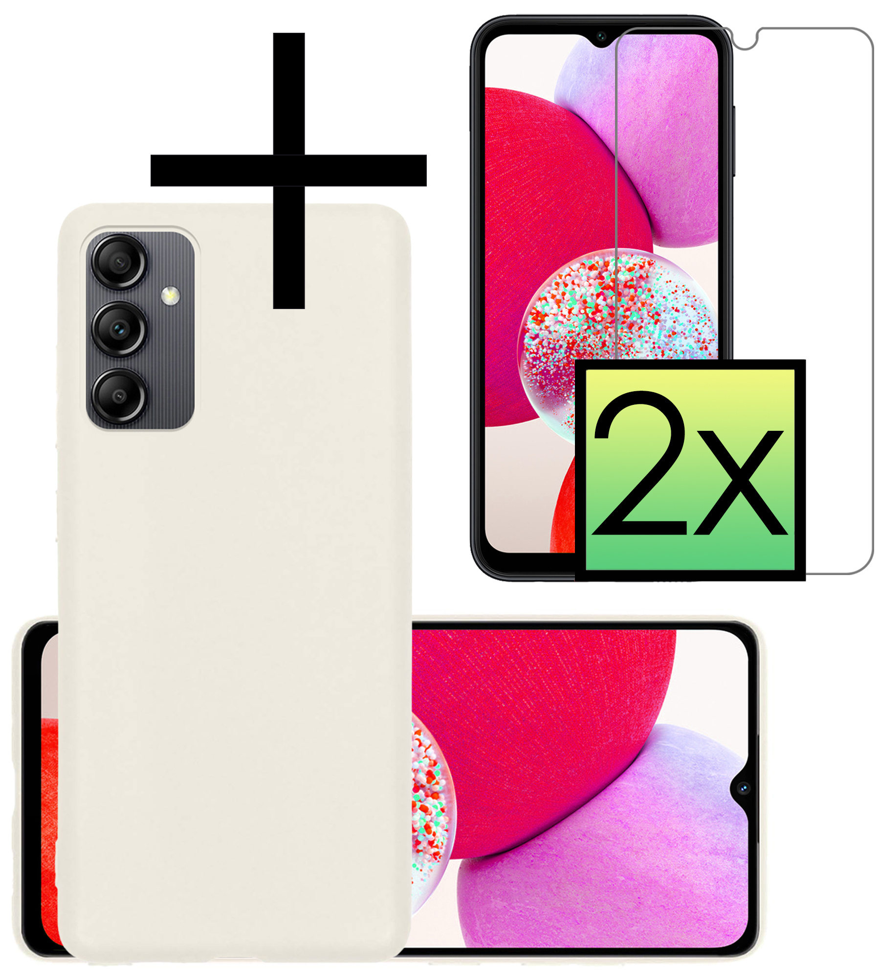 NoXx Hoes Geschikt voor Samsung A14 Hoesje Cover Siliconen Back Case Hoes Met 2x Screenprotector - Wit