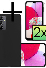 NoXx Hoes Geschikt voor Samsung A14 Hoesje Cover Siliconen Back Case Hoes Met 2x Screenprotector - Zwart