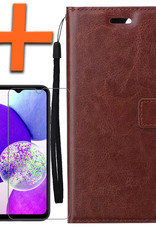 Hoesje Geschikt voor Samsung A14 Hoes Bookcase Flipcase Book Cover Met Screenprotector - Hoes Geschikt voor Samsung Galaxy A14 Hoesje Book Case - Bruin