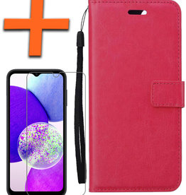 Nomfy Nomfy Samsung Galaxy A14 Hoesje Bookcase Donkerroze Met Screenprotector