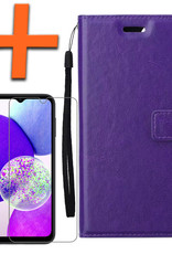Nomfy Hoesje Geschikt voor Samsung A14 Hoes Bookcase Flipcase Book Cover Met Screenprotector - Hoes Geschikt voor Samsung Galaxy A14 Hoesje Book Case - Paars
