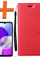 Nomfy Hoesje Geschikt voor Samsung A14 Hoes Bookcase Flipcase Book Cover Met Screenprotector - Hoes Geschikt voor Samsung Galaxy A14 Hoesje Book Case - Rood