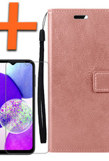 Nomfy Hoesje Geschikt voor Samsung A14 Hoes Bookcase Flipcase Book Cover Met Screenprotector - Hoes Geschikt voor Samsung Galaxy A14 Hoesje Book Case - Rosé goud
