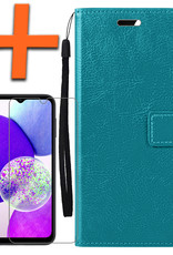 Nomfy Hoesje Geschikt voor Samsung A14 Hoes Bookcase Flipcase Book Cover Met Screenprotector - Hoes Geschikt voor Samsung Galaxy A14 Hoesje Book Case - Turquoise