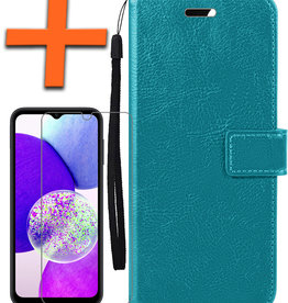Nomfy Samsung Galaxy A14 Hoesje Bookcase Turquoise Met Screenprotector