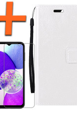 Nomfy Hoesje Geschikt voor Samsung A14 Hoes Bookcase Flipcase Book Cover Met Screenprotector - Hoes Geschikt voor Samsung Galaxy A14 Hoesje Book Case - Wit