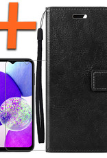 Nomfy Hoesje Geschikt voor Samsung A14 Hoes Bookcase Flipcase Book Cover Met Screenprotector - Hoes Geschikt voor Samsung Galaxy A14 Hoesje Book Case - Zwart