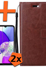 Samsung A14 Hoes Bookcase Flipcase Book Cover Met 2x Screenprotector - Samsung Galaxy A14 Hoesje Book Case - Bruin