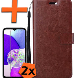 Nomfy Nomfy Samsung Galaxy A14 Hoesje Bookcase Bruin Met 2x Screenprotector