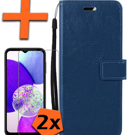 Nomfy Samsung Galaxy A14 Hoesje Bookcase Donkerblauw Met 2x Screenprotector