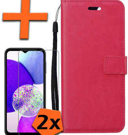 Nomfy Nomfy Samsung Galaxy A14 Hoesje Bookcase Donkerroze Met 2x Screenprotector
