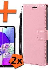 Nomfy Hoesje Geschikt voor Samsung A14 Hoes Bookcase Flipcase Book Cover Met 2x Screenprotector - Hoes Geschikt voor Samsung Galaxy A14 Hoesje Book Case - Lichtroze