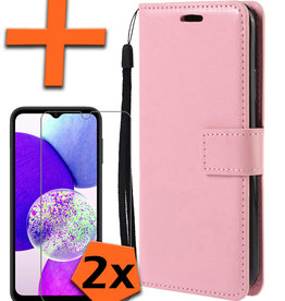 Nomfy Samsung Galaxy A14 Hoesje Bookcase Lichtroze Met 2x Screenprotector