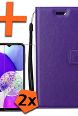 Nomfy Hoesje Geschikt voor Samsung A14 Hoes Bookcase Flipcase Book Cover Met 2x Screenprotector - Hoes Geschikt voor Samsung Galaxy A14 Hoesje Book Case - Paars