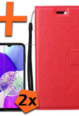 Nomfy Hoesje Geschikt voor Samsung A14 Hoes Bookcase Flipcase Book Cover Met 2x Screenprotector - Hoes Geschikt voor Samsung Galaxy A14 Hoesje Book Case - Rood