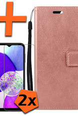 Nomfy Hoesje Geschikt voor Samsung A14 Hoes Bookcase Flipcase Book Cover Met 2x Screenprotector - Hoes Geschikt voor Samsung Galaxy A14 Hoesje Book Case - Rosé goud