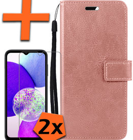 Nomfy Samsung Galaxy A14 Hoesje Bookcase Rose Goud Met 2x Screenprotector