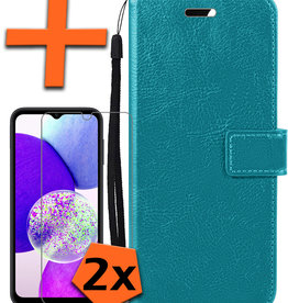 Nomfy Samsung Galaxy A14 Hoesje Bookcase Turquoise Met 2x Screenprotector