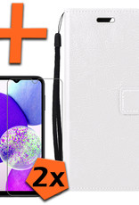 Nomfy Hoesje Geschikt voor Samsung A14 Hoes Bookcase Flipcase Book Cover Met 2x Screenprotector - Hoes Geschikt voor Samsung Galaxy A14 Hoesje Book Case - Wit