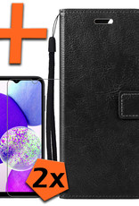 Nomfy Hoesje Geschikt voor Samsung A14 Hoes Bookcase Flipcase Book Cover Met 2x Screenprotector - Hoes Geschikt voor Samsung Galaxy A14 Hoesje Book Case - Zwart
