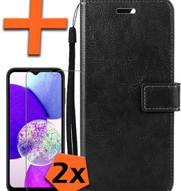 Nomfy Samsung Galaxy A14 Hoesje Bookcase Zwart Met 2x Screenprotector