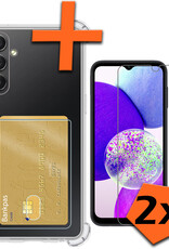 Nomfy Hoesje Geschikt voor Samsung A14 Hoesje Pasjeshouder Shockproof Pas Houder Met 2x Screenprotector - Hoesje Geschikt voor Samsung Galaxy A14 Hoes Met Kaarthouder - Transparant
