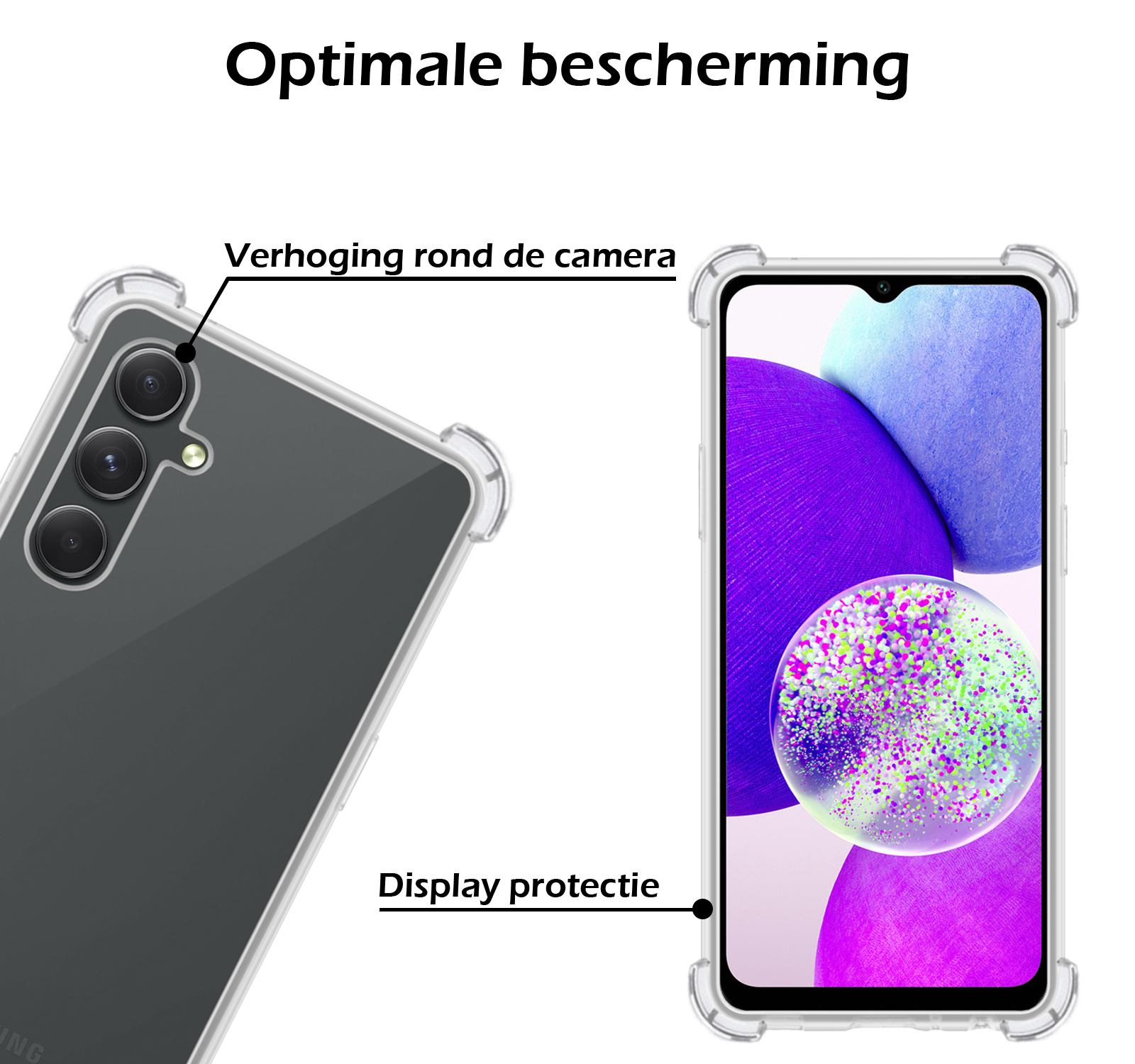 Nomfy Hoesje Geschikt voor Samsung A14 Hoesje Shock Proof Cover Case Shockproof Met 2x Screenprotector - Hoes Geschikt voor Samsung Galaxy A14 Hoes Siliconen Back Case - Transparant