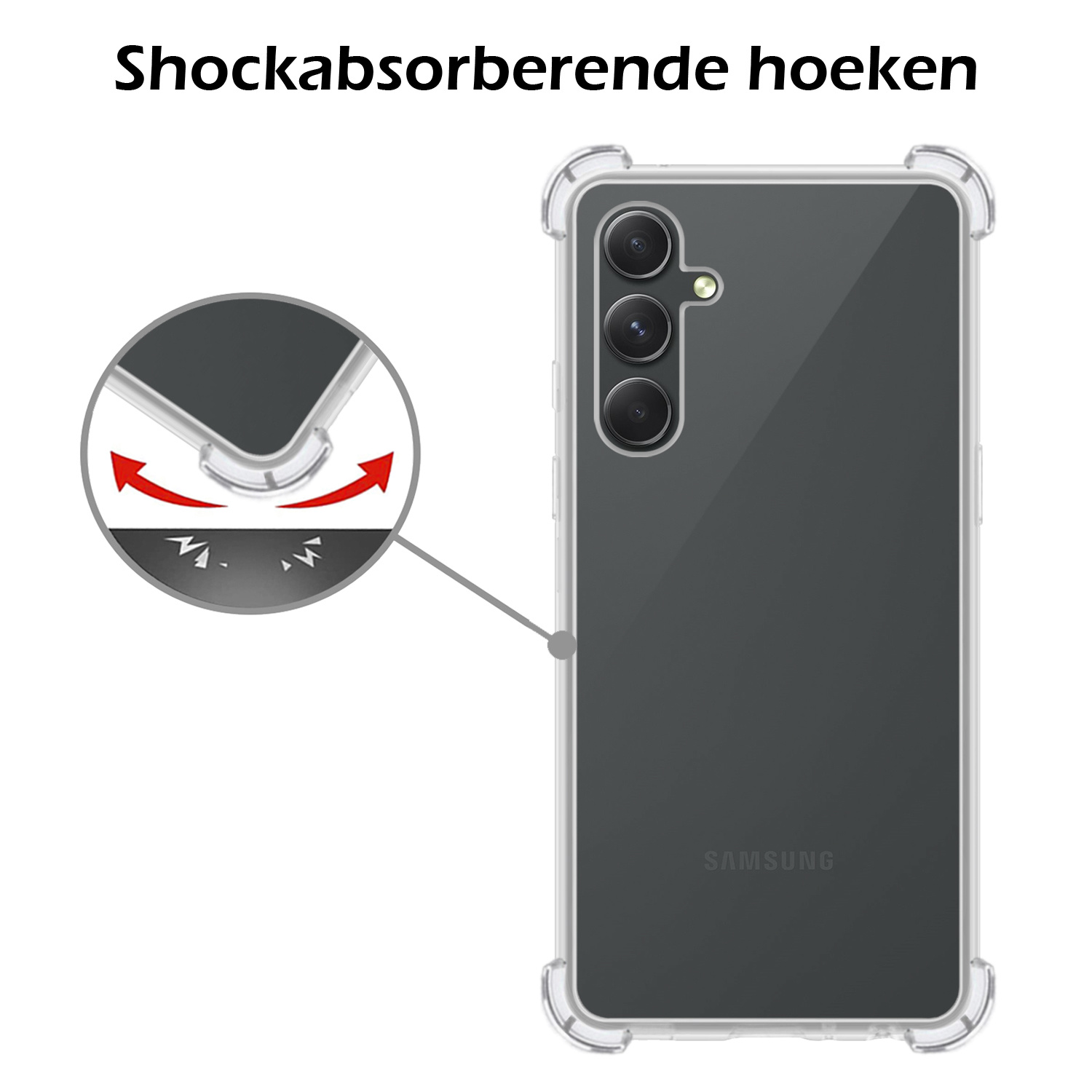 Nomfy Hoesje Geschikt voor Samsung A14 Hoesje Shock Proof Cover Case Shockproof Met 2x Screenprotector - Hoes Geschikt voor Samsung Galaxy A14 Hoes Siliconen Back Case - Transparant