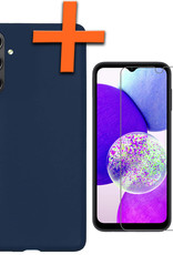 Nomfy Hoesje Geschikt voor Samsung A14 Hoesje Siliconen Cover Case Met Screenprotector - Hoes Geschikt voor Samsung Galaxy A14 Hoes Back Case - Donkerblauw
