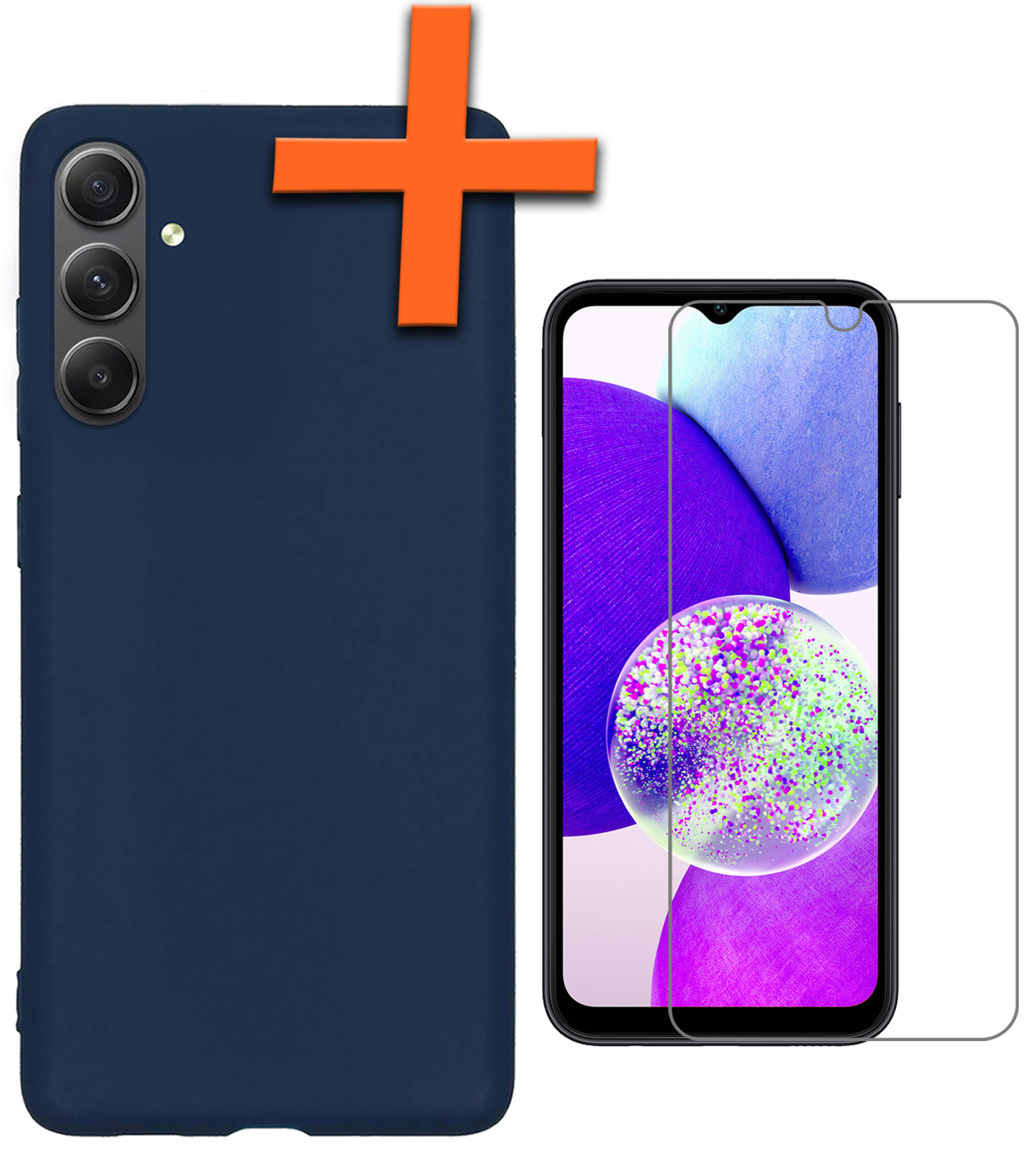 Nomfy Hoesje Geschikt voor Samsung A14 Hoesje Siliconen Cover Case Met Screenprotector - Hoes Geschikt voor Samsung Galaxy A14 Hoes Back Case - Donkerblauw