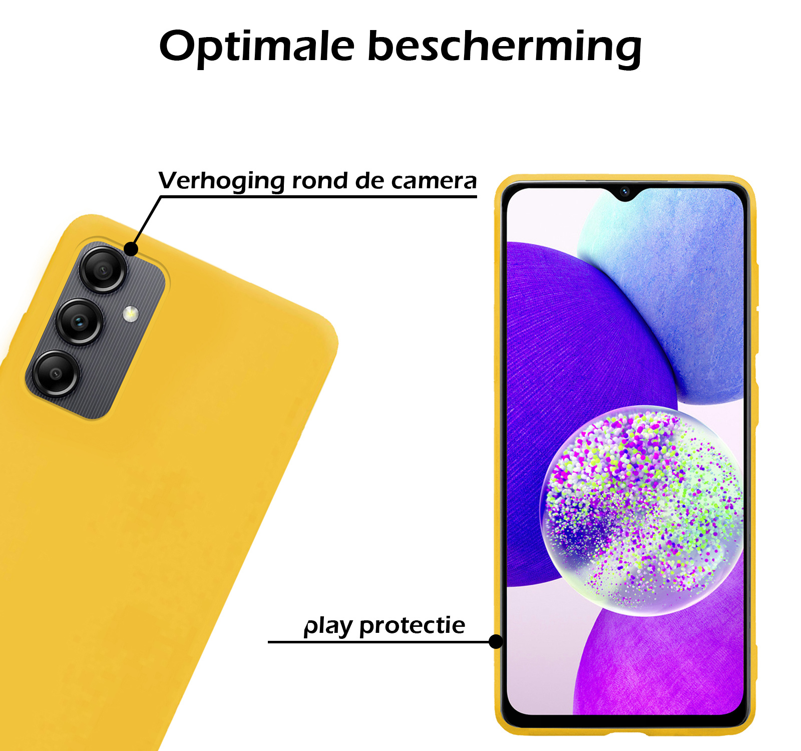 Nomfy Hoesje Geschikt voor Samsung A14 Hoesje Siliconen Cover Case Met Screenprotector - Hoes Geschikt voor Samsung Galaxy A14 Hoes Back Case - Geel