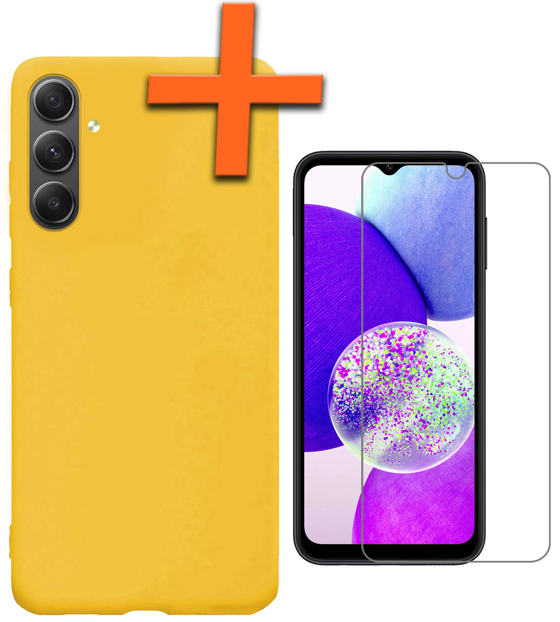 Nomfy Hoesje Geschikt voor Samsung A14 Hoesje Siliconen Cover Case Met Screenprotector - Hoes Geschikt voor Samsung Galaxy A14 Hoes Back Case - Geel