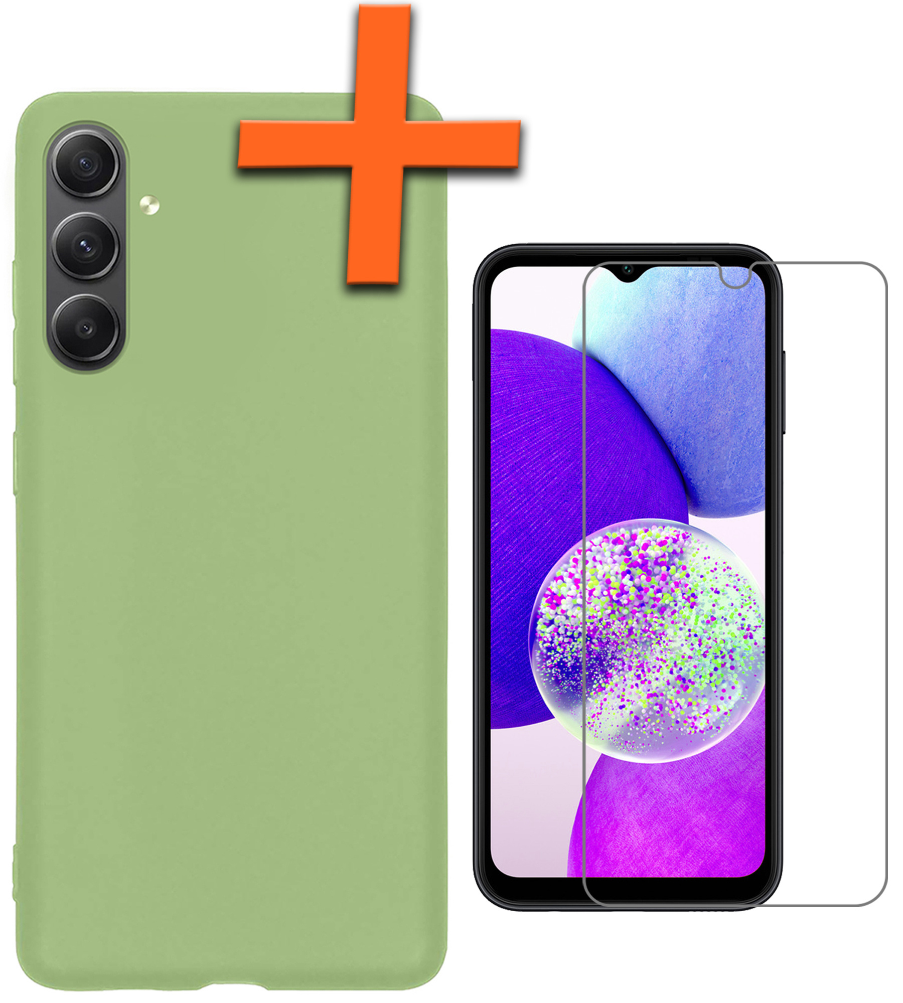 Nomfy Hoesje Geschikt voor Samsung A14 Hoesje Siliconen Cover Case Met Screenprotector - Hoes Geschikt voor Samsung Galaxy A14 Hoes Back Case - Groen
