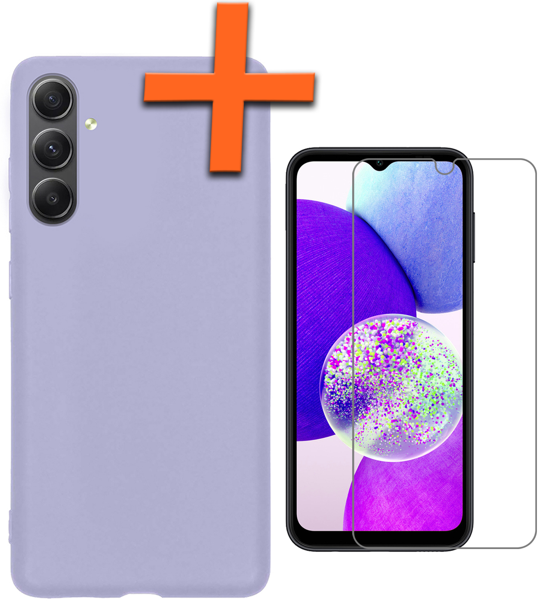 Nomfy Hoesje Geschikt voor Samsung A14 Hoesje Siliconen Cover Case Met Screenprotector - Hoes Geschikt voor Samsung Galaxy A14 Hoes Back Case - Lila