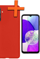 Nomfy Hoesje Geschikt voor Samsung A14 Hoesje Siliconen Cover Case Met Screenprotector - Hoes Geschikt voor Samsung Galaxy A14 Hoes Back Case - Rood