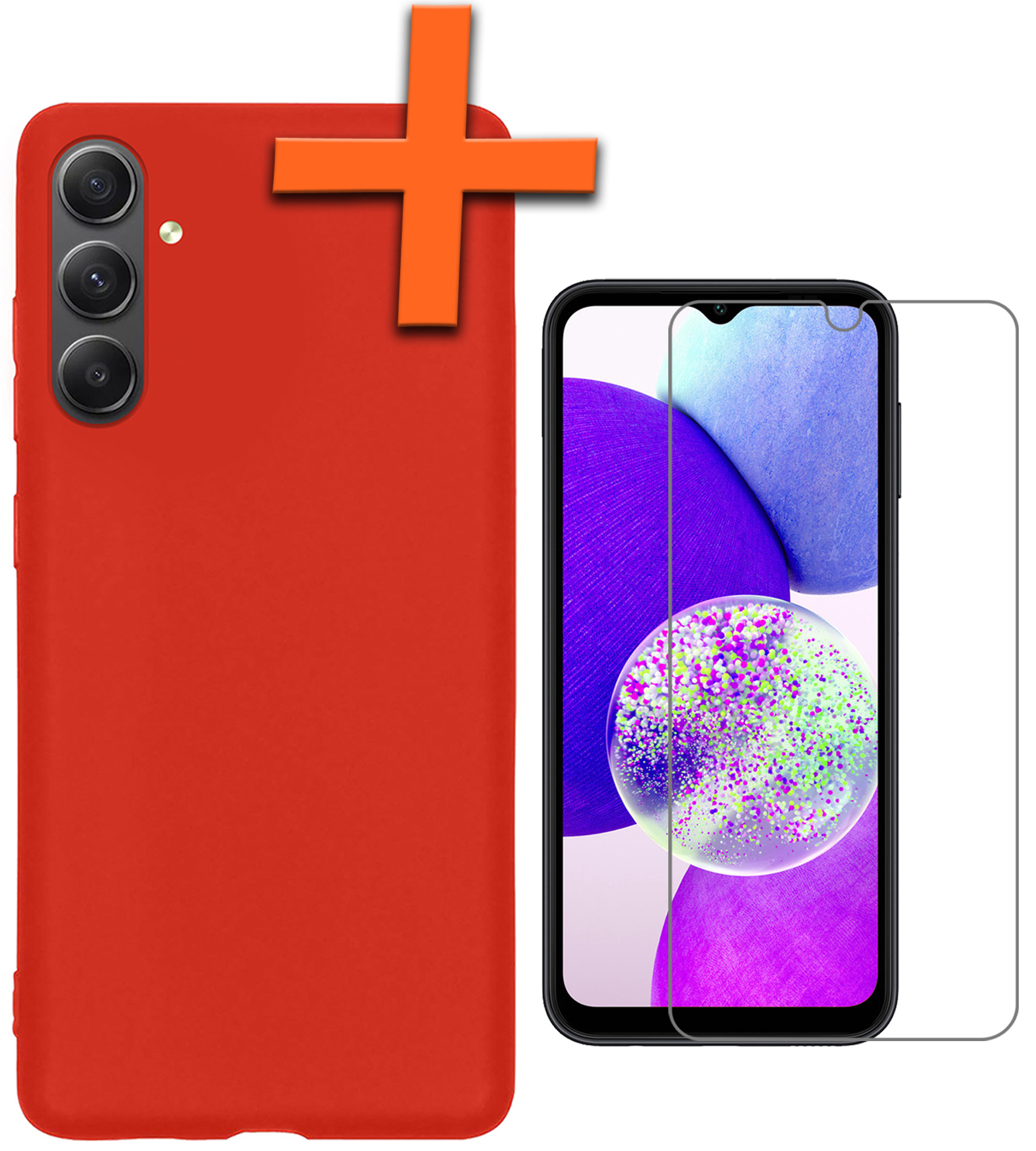 Nomfy Hoesje Geschikt voor Samsung A14 Hoesje Siliconen Cover Case Met Screenprotector - Hoes Geschikt voor Samsung Galaxy A14 Hoes Back Case - Rood