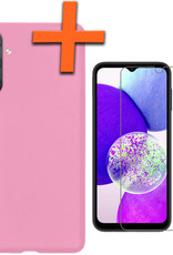 Nomfy Hoesje Geschikt voor Samsung A14 Hoesje Siliconen Cover Case Met Screenprotector - Hoes Geschikt voor Samsung Galaxy A14 Hoes Back Case - Roze